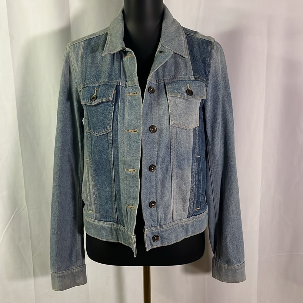 Paige Patchwork Denim Button Front Trucker Jacket - image 1